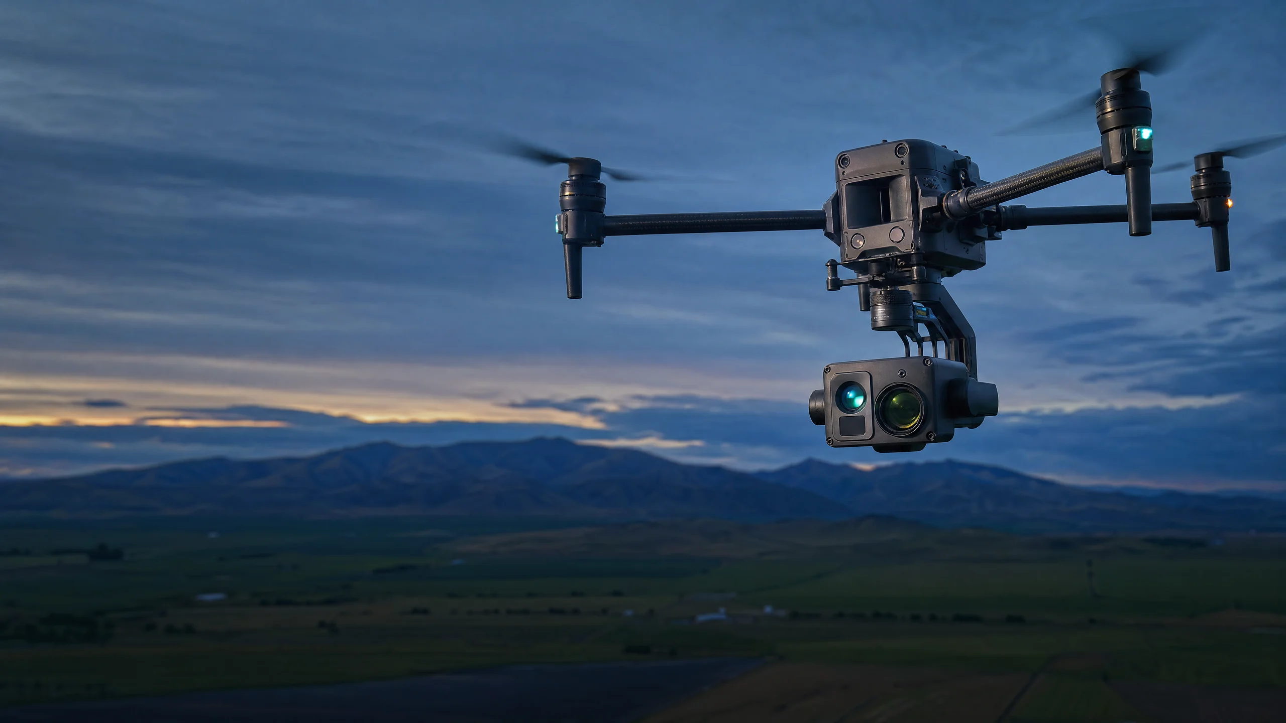 Illustrative enterprise thermal drone flying above the Grande Ronde Valley